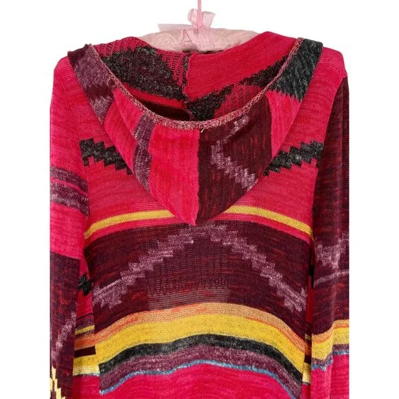 Free People Hooded Long Multicolor Cardigan | Boho Coastal Cowgirl Tribal Indie - Picture 9 of 16